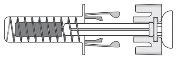 Horizontal technical diagram of a medical device with an internal spring, central piston, and gray mechanical components on a white background