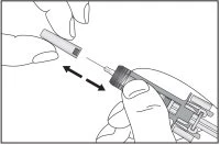 Two hands moving a protective cap back and forth to place it onto the tip of the