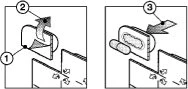 Diagramma medico con due passaggi: il primo mostra l'inserimento di un ago in un dispositivo, il secondo l'inserimento di una capsula nel dispositivo