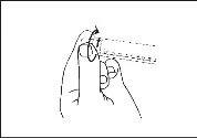 Disegno schematico che mostra una mano che ruota un piccolo dispositivo circolare attorno al dito indice con frecce direzionali