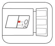 Technical drawing of a medical device with a sliding indicator positioned between zero and one