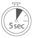 Stylized timer icon with hand indicating a 5-second interval, marked by text in the center of the dial