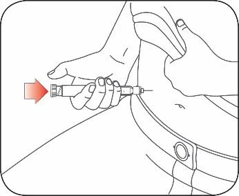 Line drawing of a person holding an injection pen horizontally against the