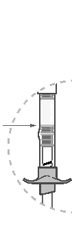 Diagramma tecnico di una siringa con una freccia orizzontale che indica il movimento del pistone verso il basso all'interno del cilindro