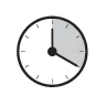 Orologio analogico stilizzato con quadrante bianco e bordi neri che indica un intervallo di tempo evidenziato da una sezione grigia tra le ore 12 e le 4
