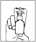 A hand holding a bottle with a spray dispenser vertically for use
