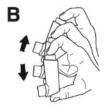 Disegno in bianco e nero di una mano che tiene una penna per iniezione con due frecce nere che indicano un movimento verticale su e giù
