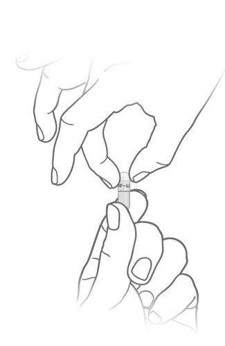 Dibujo lineal de dos manos que sostienen y abren cuidadosamente un pequeño frasco o recipiente cilíndrico de medicamento