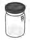 Stylized drawing of a white cylindrical vial with a dark cap and a black graphic symbol on the right side of the container