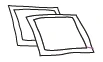 Stylized black and white drawing of two overlapping rectangular sheets or pouches with thick borders and irregular outlines
