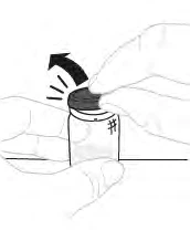 Two hands twisting and lifting a dark cap from a cylindrical container with a curved arrow indicating upward movement