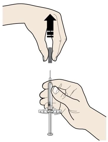 Medical illustration showing a hand pulling the plunger of a syringe outward
