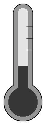 Stylized thermometer with gray body and black graduated scale on white background, with dark liquid filling the lower part of the bulb