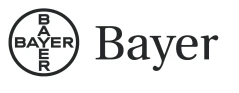 Bayer corporate logo consisting of a black circle with the word BAYER arranged horizontally and vertically next to the word Bayer in serif font