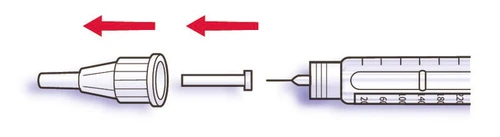 Diagram showing the leftward movement of a cap and plunger for