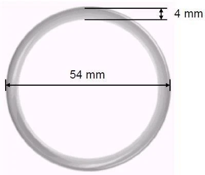Diagrama técnico de un anillo con diámetro interno de 54 mm y grosor del borde indicado como 4 mm