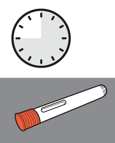 Analog clock with a gray dial and hands indicating three o'clock, alongside a white cylindrical container with an orange striped cap