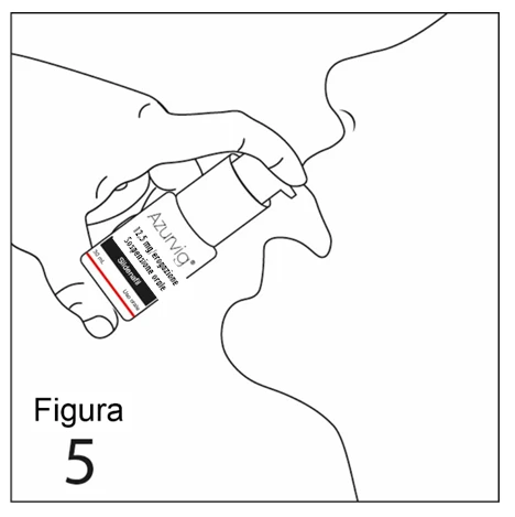 Black-and-white drawing of a hand holding an Azurviq oral administration bottle near a person's mouth with the label Figure 5
