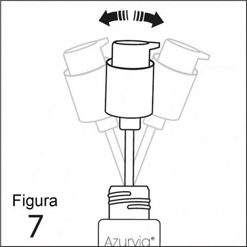 Diagram showing a lateral movement of the Azurvia medical device over a bottle with black bidirectional arrows above