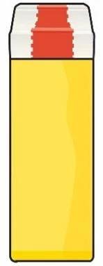 Cylindrical vial with a bright yellow body and white top featuring a central red zigzag-patterned band