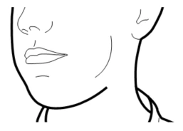 Disegno lineare del profilo di un volto che mostra il naso, le labbra socchiuse, il mento e la parte laterale del collo e dell'orecchio