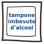 Синий текст с надписью «tampon imbevuto d»