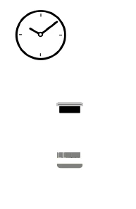 Stylized icon of an analog clock with black hands on a white background and two small gray and black rectangular elements underneath