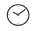 Disegno stilizzato in bianco e nero di un orologio analogico con lancette che indicano circa le dieci dieci