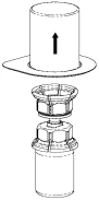 Technical diagram showing the disassembly of a medical device with an upper cylinder lifting off a threaded base and lower components
