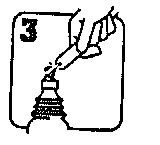 Disegno schematico che mostra una mano che inserisce l'ago di una siringa nel tappo di un flacone di medicinale con il numero 3 in alto a sinistra