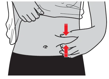 Drawing of a torso showing two hands pinching the skin