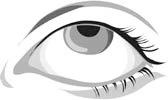 Stylized black and white drawing of an open human eye with long, well-defined eyelashes and a central dark pupil