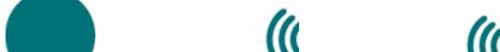 Solid olive green circle next to two icons composed of three parallel curved green lines on a white background