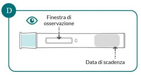 Technical schematic of a medical device with a central viewing window and expiration date indicated on the right side