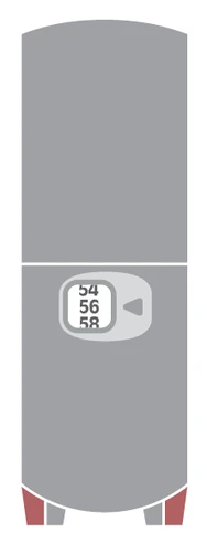 Cylindrical grey medical device with a digital display showing the numbers 54, 56, and 58, and a small base with red inserts