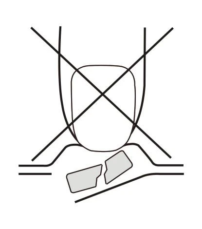Stylized icon with a large X crossing through a drawing of a person taking oral tablets with a glass of water