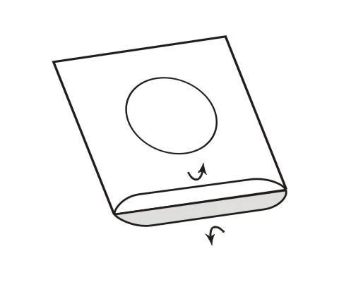 Schematic drawing of a square container with a circle on the top and curved arrows indicating a rotational movement