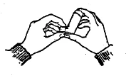 Two hands holding and rotating a cylindrical vial to open or manipulate it precisely in a schematic black and white drawing