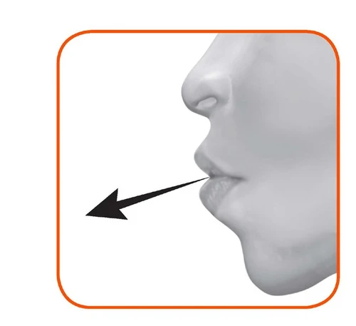 Black and white profile of a human face with a black arrow pointing toward the