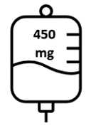 Line drawing of an infusion bag containing a liquid labeled 450 mg with measurement markings on the right side