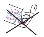 Disegno schematico di una mano che preme su una confezione di pillole con una grande croce nera sopra che indica un'azione errata