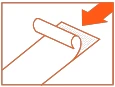 Stylized drawing of a rolled sheet of paper with an orange arrow pointing toward it