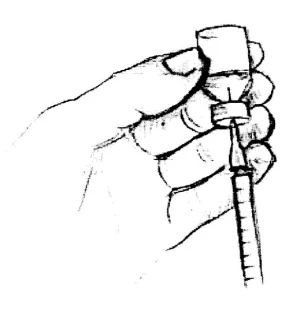 One hand holding a small glass vial while the other hand