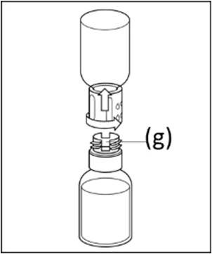 Diagram showing the removal of an upper protective cap from a glass vial via an upward movement