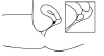Schematic drawing of a human ear with an inset magnified view showing the external auditory canal and the eardrum