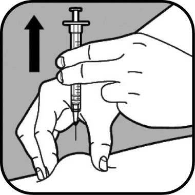 One hand holds a syringe in a vertical position while the