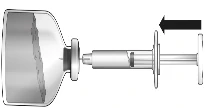 Diagram showing a syringe inserted into a glass vial with a black arrow indicating the plunger withdrawal motion
