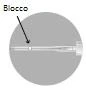 Circular grayscale diagram showing a medical device with an arrow indicating a locking point on the upper part