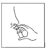 Disegno in bianco e nero di una mano che tiene un inalatore posizionato vicino alle narici di un profilo umano per l'assunzione del farmaco