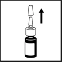 Diagramma che mostra il distacco del cappuccio superiore da un flaconcino medico indicato da una freccia rivolta verso l'alto